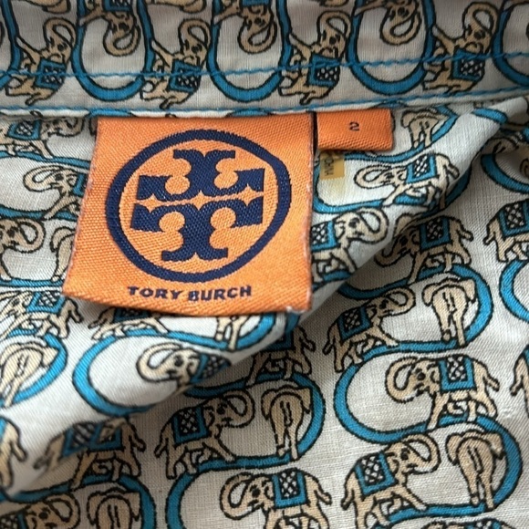 Tory Burch Elephant print blouse tunic size 2 with flaws - Picture 3 of 13